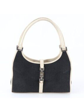 Gucci Jackie 002 Leather Canvas Handbag Tote Black